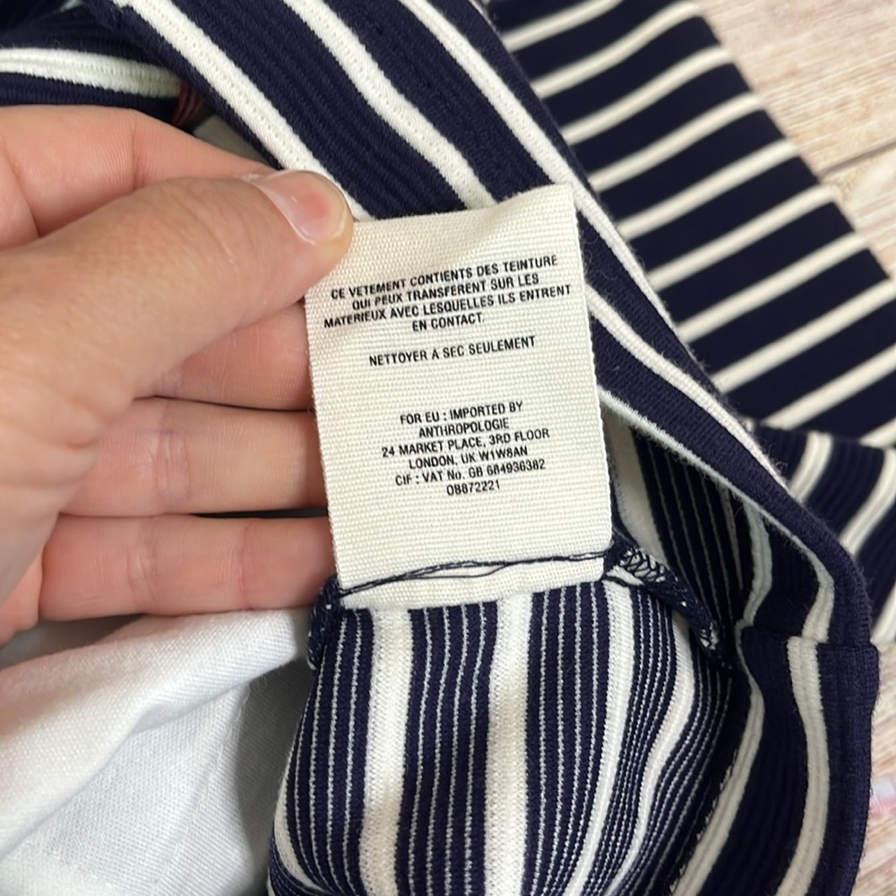 Anthropologie Stephanie Peacoat Navy & White Striped Double Button Blazer Jacket - Picture 10 of 11